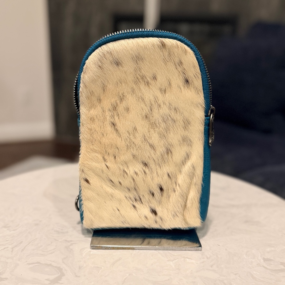 Trinity Ranch Genuine Hair-On Cowhide Collection Sling Bag Turquoise (A)